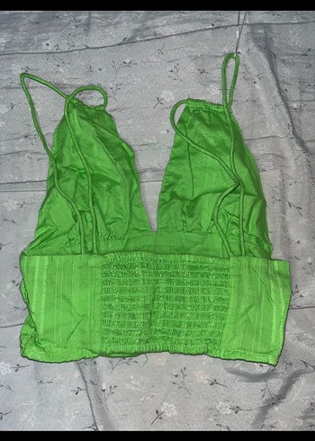 Yeşil Parlak Askısız Mini Keten Üst - Görsel 2