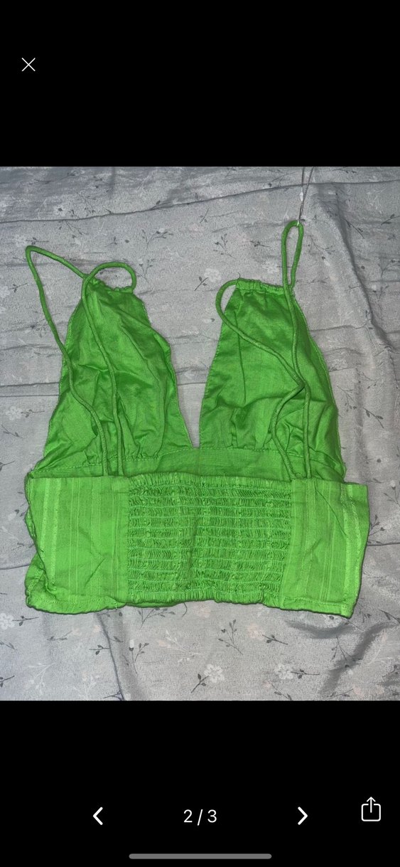 Yeşil Parlak Askısız Mini Keten Üst - Görsel 2