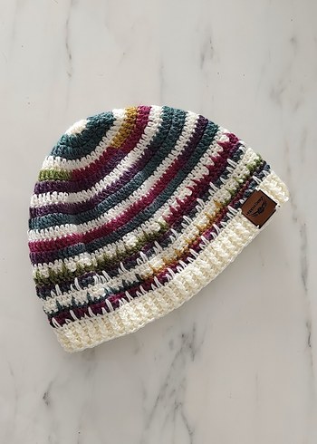 Bej Çizgili Örgü Kadın Bere - Görsel 3