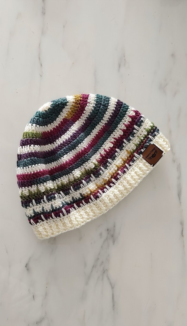 Bej Çizgili Örgü Kadın Bere - Görsel 3