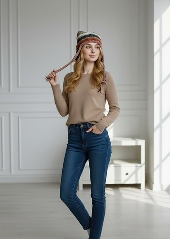 Çok Renkli Örgü Bohem Kadın Bere - Görsel 3