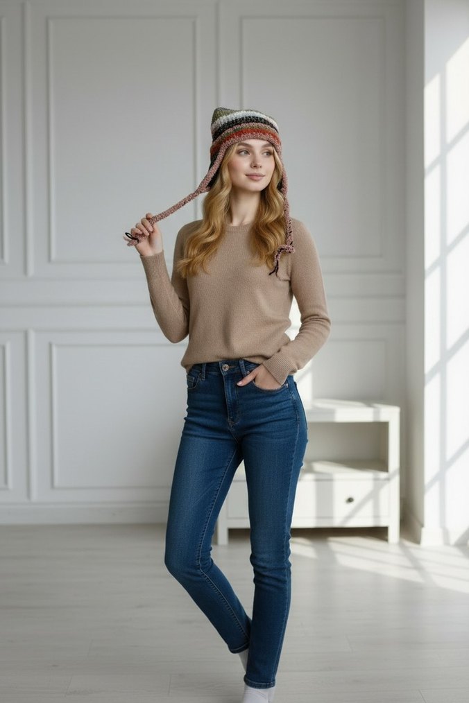 Çok Renkli Örgü Bohem Kadın Bere - Görsel 3