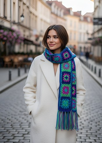 Renkli Örgü Bohem Kadın Atkı - Görsel 2