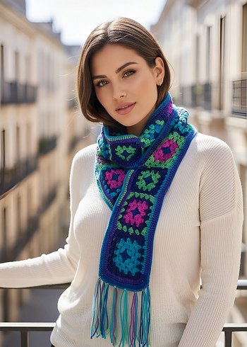 Renkli Örgü Bohem Kadın Atkı - Görsel 3