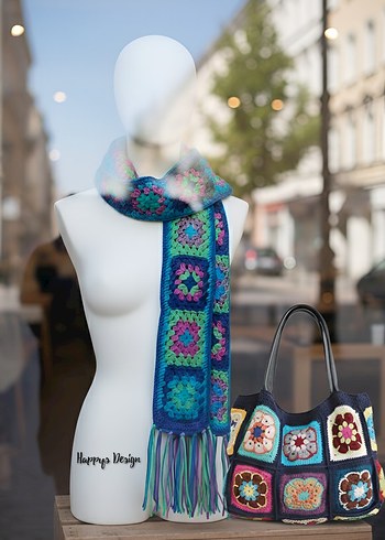 Renkli Örgü Bohem Kadın Atkı - Görsel 6