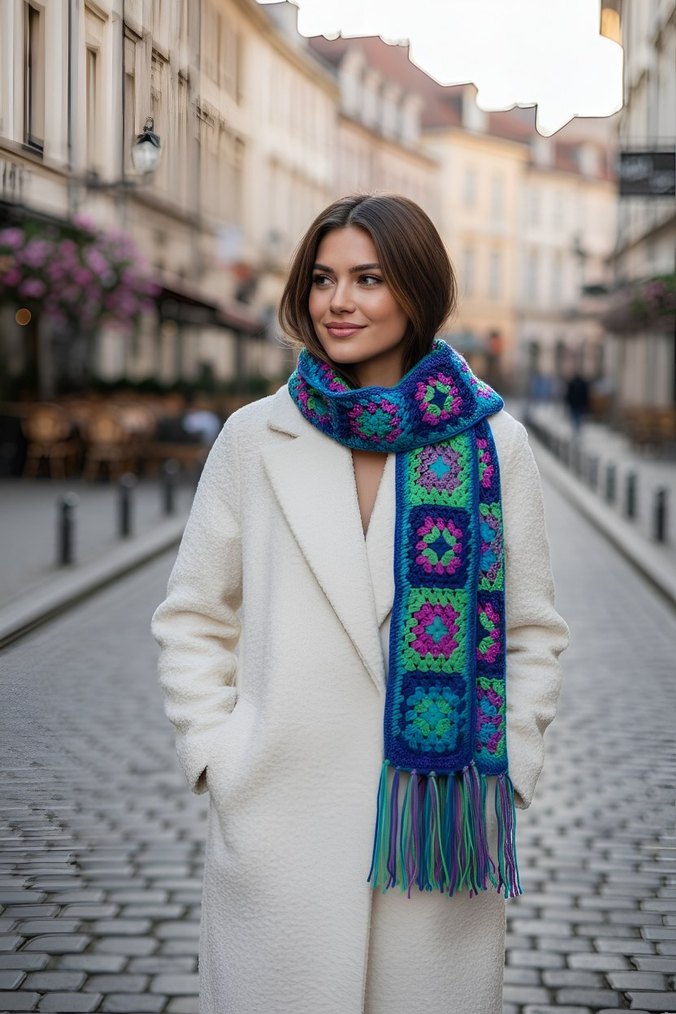 Renkli Örgü Bohem Kadın Atkı - Görsel 2