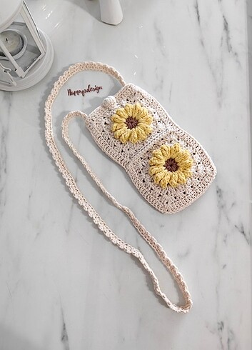 Popcorn papatya model Örgü mini bag