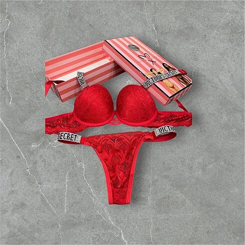 Kırmızı Dantelli Victoria secret sütyen takımı