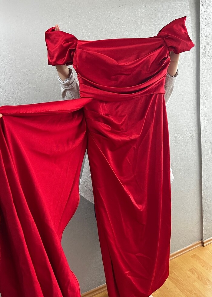 50 beden büyük beden kırmızı elbise - Görsel 2