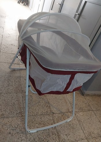 bordo ve beyaz Bebek Beşiği anne yanı - Görsel 3