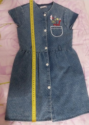 Nakışlı Kısa Kollu Kot Elbise - Görsel 3