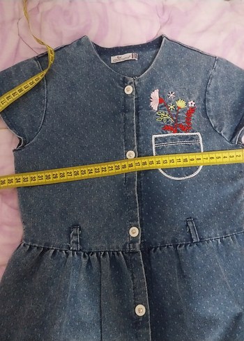 Nakışlı Kısa Kollu Kot Elbise - Görsel 4