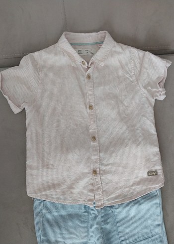 Bebek Erkek Denim Pantolonlu Kısa Kollu Gömlek - Görsel 2