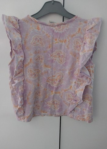 Kız Çocuk Mor Fırfırlı  Tişört - Görsel 2