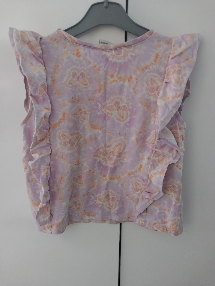 Kız Çocuk Mor Fırfırlı  Tişört - Görsel 2