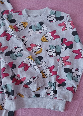 Kız Çocuk Gri Desenli Sweatshirt ve Eşofman Takımı - Görsel 2