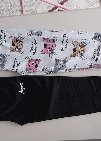 Gri Baskılı Kedi eşofman ve siyah eşofman altı - Görsel 2