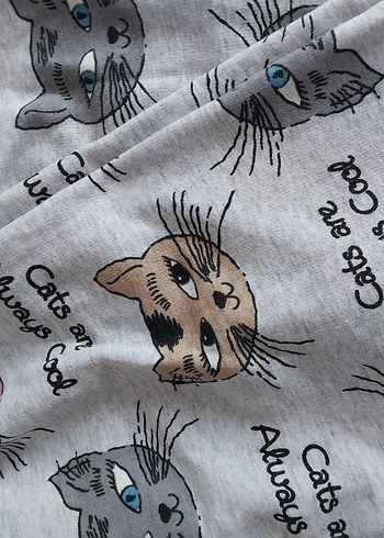 Gri Baskılı Kedi eşofman ve siyah eşofman altı - Görsel 6