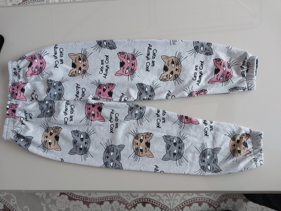 Gri Baskılı Kedi eşofman ve siyah eşofman altı - Görsel 4