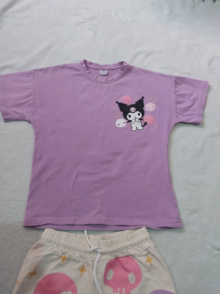 Mor Baskılı Rahat Kesim Kız Şort - Görsel 3