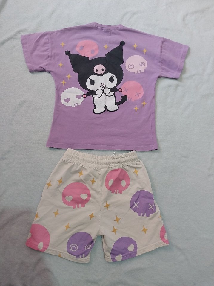 Mor Baskılı Rahat Kesim Kız Şort - Görsel 2