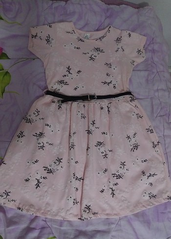 Kız Çocuk Pembe Kemerli Kısa Kollu Elbise - Görsel 2