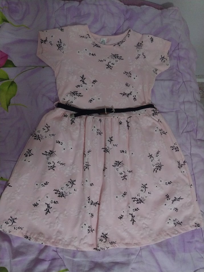 Kız Çocuk Pembe Kemerli Kısa Kollu Elbise - Görsel 2