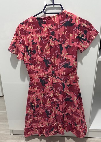 Pembe V Yaka Fırfırlı Midi Elbise - Görsel 2