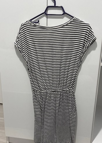 Gri Çizgili Kısa Kollu Midi Elbise - Görsel 2