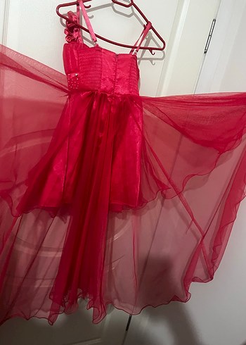 Kırmızı Çiçekli Fırfırlı Kız Elbisesi - Görsel 3