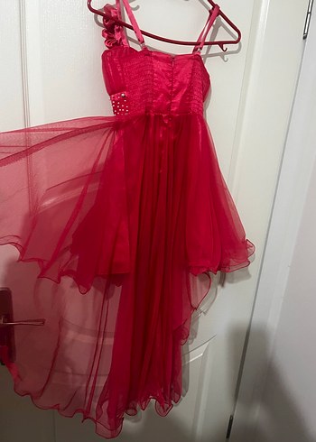 Kırmızı Çiçekli Fırfırlı Kız Elbisesi - Görsel 2