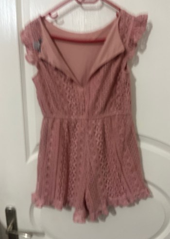 Pembe Dantelli Kız Çocuk Bohem şortlu tulum - Görsel 3