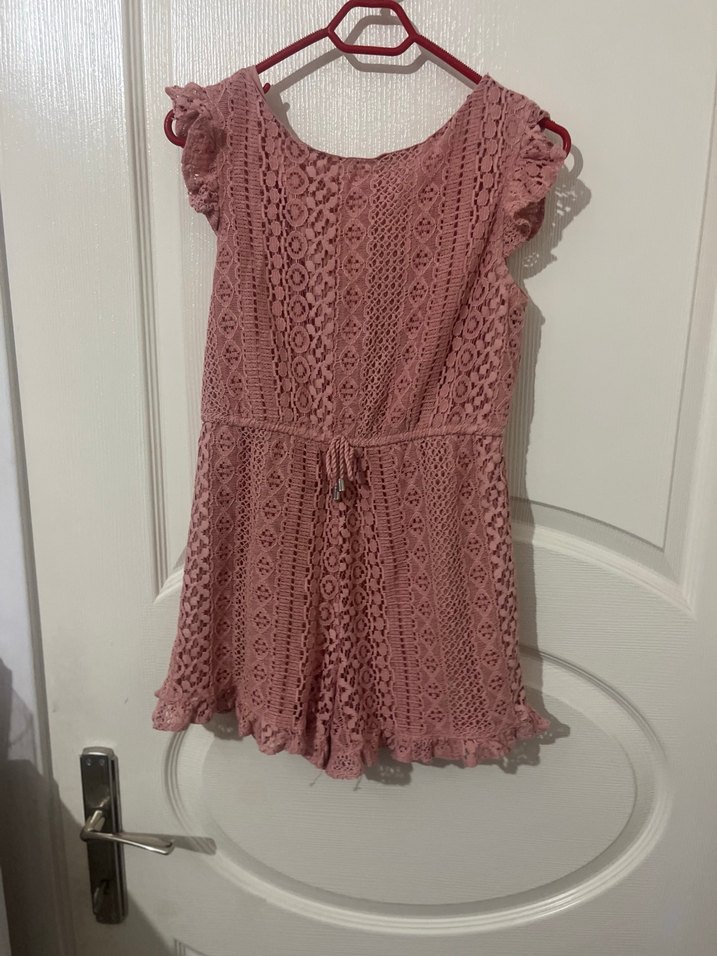 Pembe Dantelli Kız Çocuk Bohem şortlu tulum - Görsel 2