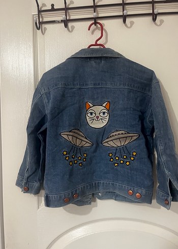 Düğmeli Mavi kız çocuk Denim Ceket - Görsel 3