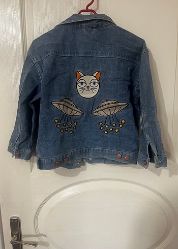Düğmeli Mavi kız çocuk Denim Ceket - Görsel 2