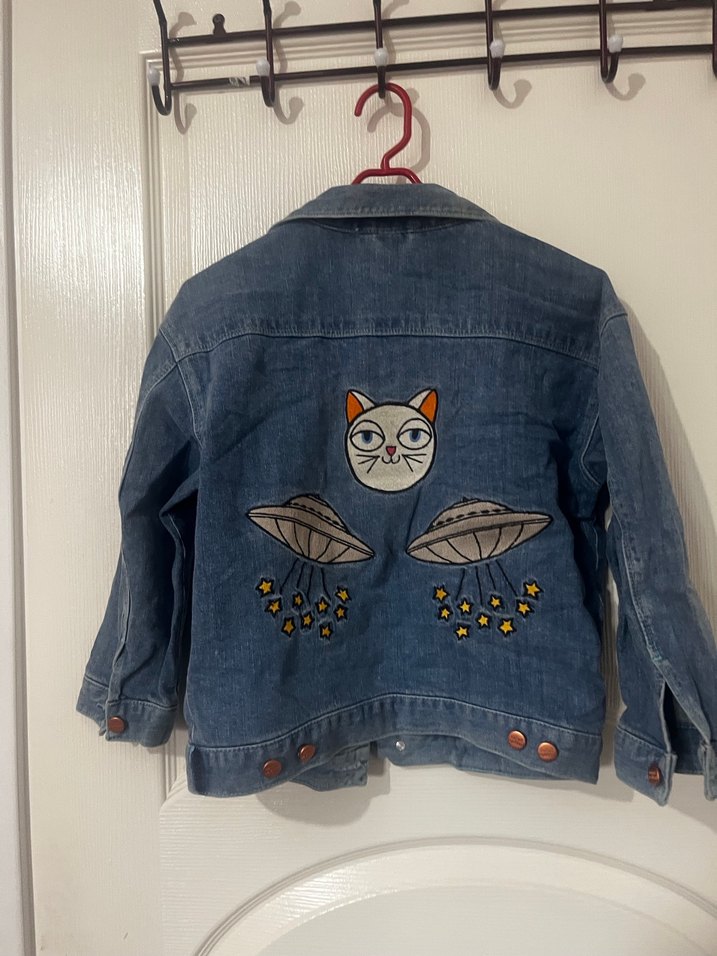 Düğmeli Mavi kız çocuk Denim Ceket - Görsel 3