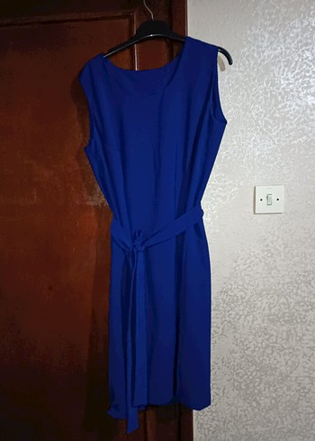 Mavi Kolsuz Midi Ofis Elbisesi - Görsel 2