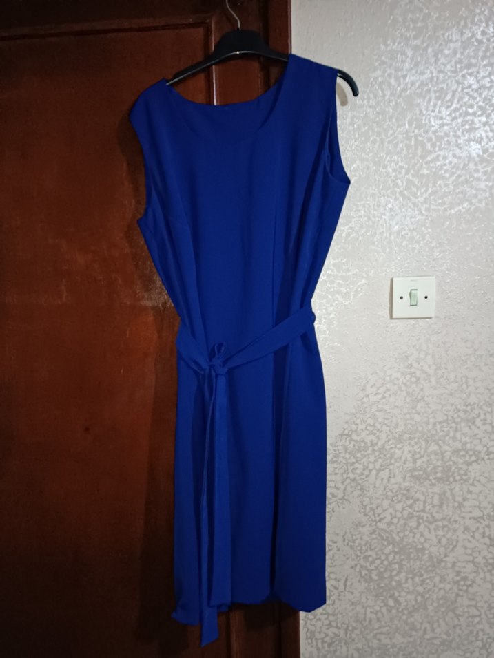 Mavi Kolsuz Midi Ofis Elbisesi - Görsel 2