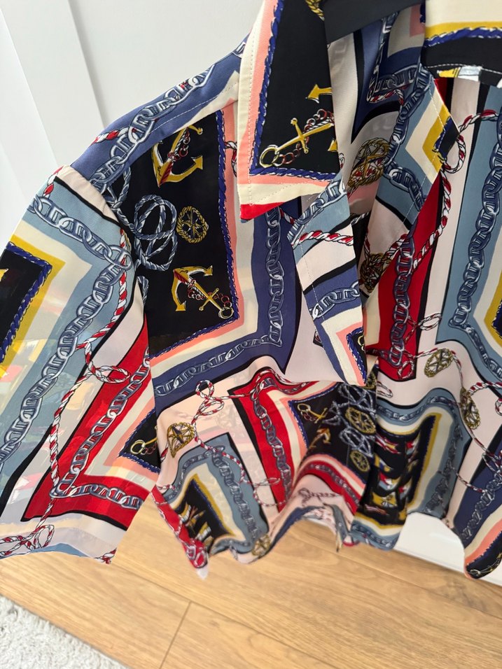 Zara Zincir Detaylı Kısa Kollu Desenli Mini Gömlek - Görsel 4