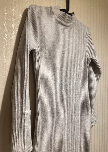 Gri Uzun Triko Elbise Yüksek Yaka - Görsel 2