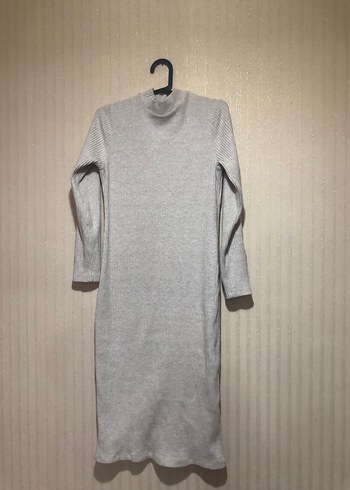 Gri Uzun Triko Elbise Yüksek Yaka - Görsel 4