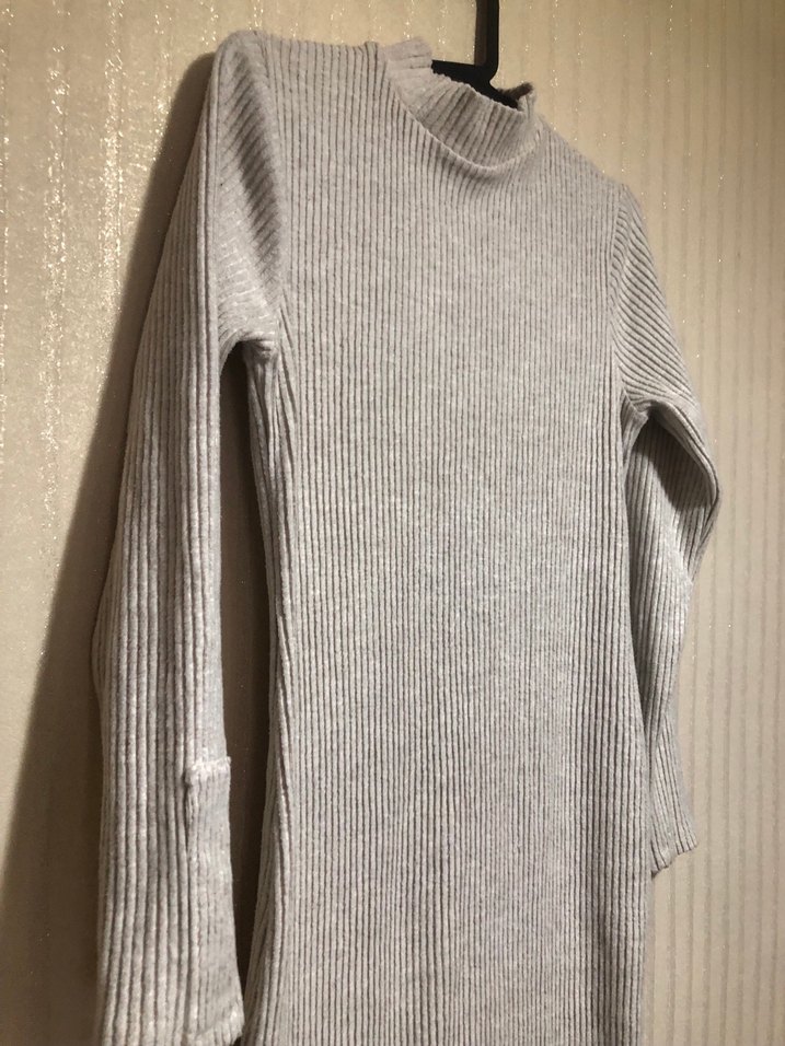 Gri Uzun Triko Elbise Yüksek Yaka - Görsel 2