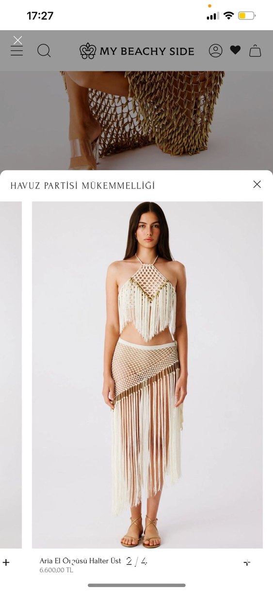 Bej Etnik Desenli Drapeli Kadın Vücut Zinciri - Görsel 2