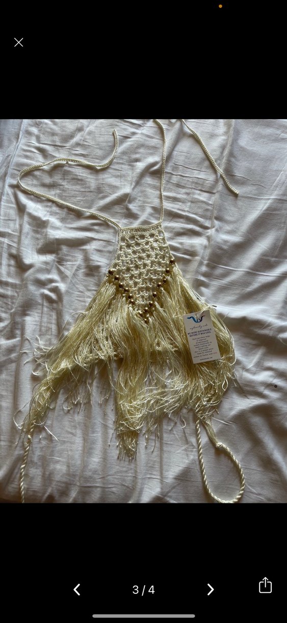 Bej Etnik Desenli Drapeli Kadın Vücut Zinciri - Görsel 3