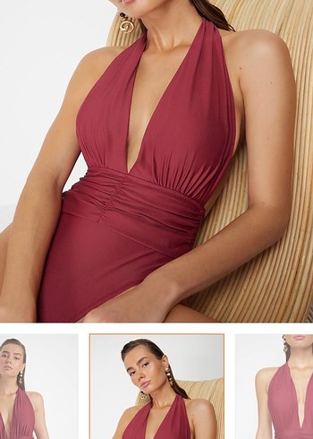 Bordo Drapeli Mini Kadın Mayo - Görsel 2