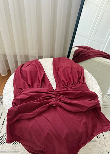 Bordo Drapeli Mini Kadın Mayo - Görsel 4