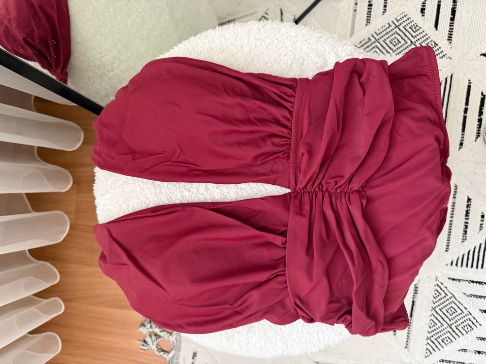 Bordo Drapeli Mini Kadın Mayo - Görsel 5