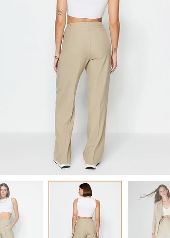 Bej Keten Midi Kadın Pantolon - Görsel 6