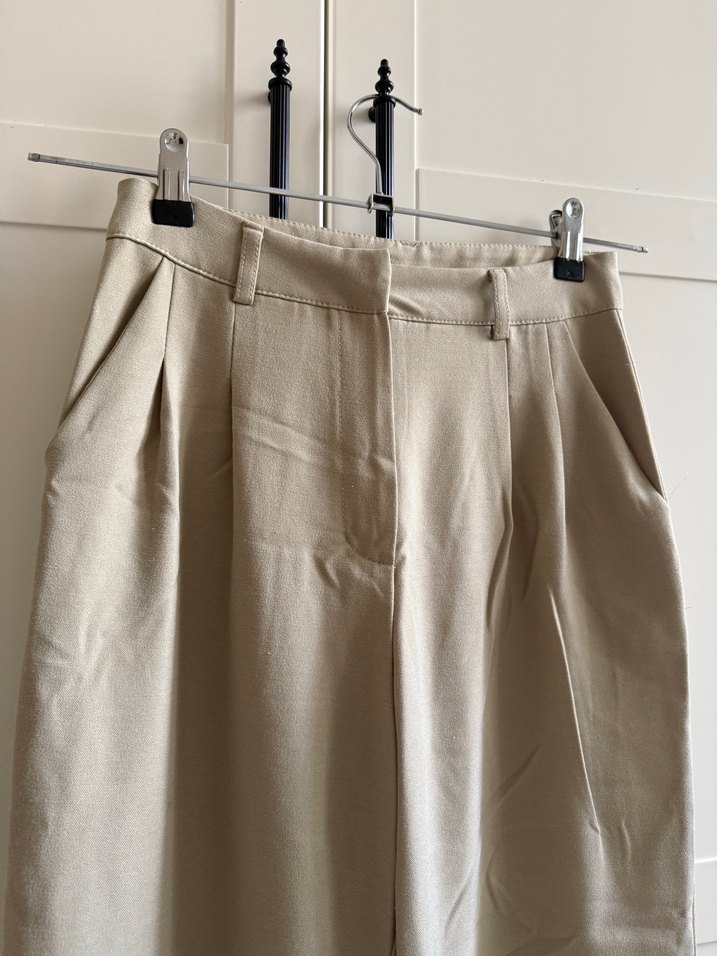 Bej Keten Midi Kadın Pantolon - Görsel 4