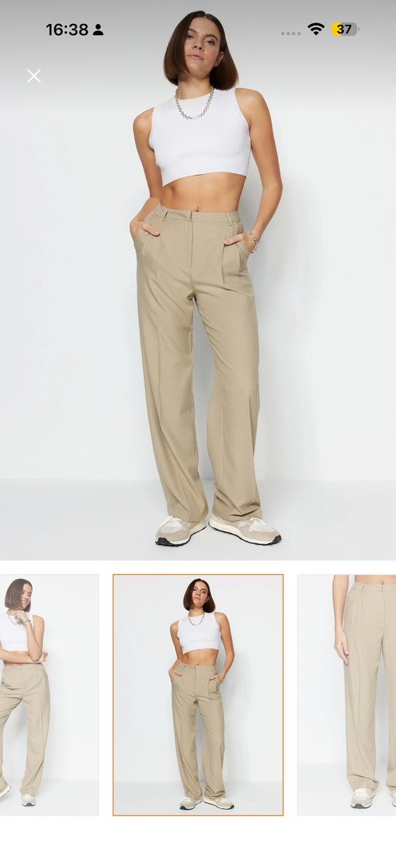 Bej Keten Midi Kadın Pantolon - Görsel 5